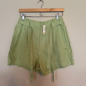 Madewell Linen Tie-Waist Pleated Shorts Sage Green N0937 Womens Size 2 NEW